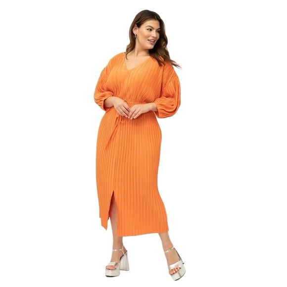 Eloquii Dresses & Skirts - Eloquii Elements Dusty Orange Puff Sleeve Plisse Midi Dress US 18